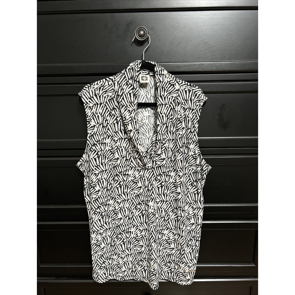 ANNE‎ KLEIN Women Top Size XL Abstract Print Knit V-neck Office